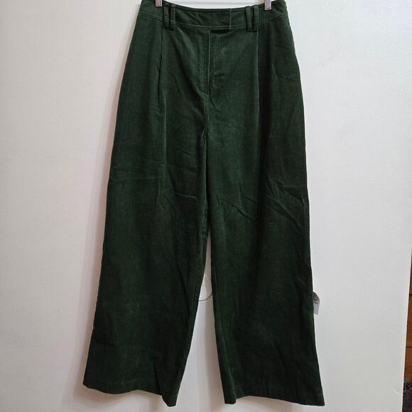 NWT Topshop Women's Wide-Leg Corduroy Pants, Green, US 8, High-Waist Relaxed Fit - Picture 3 of 12